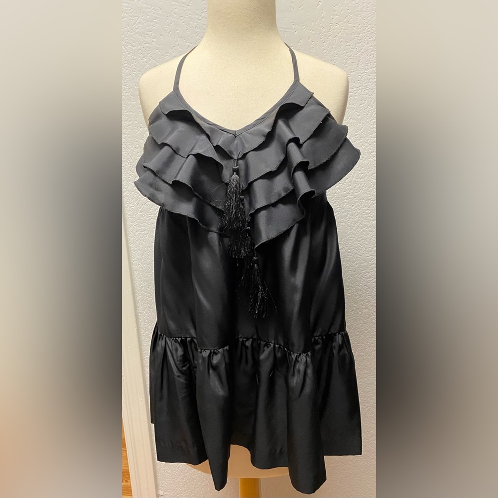 Black Silk Ruffle Halter Top - Maternity Chic